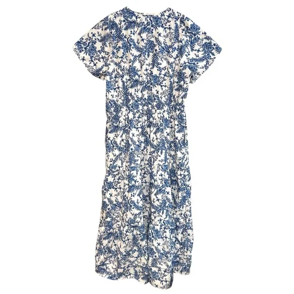 Anthropologie 1X somerset maxi dress toile French blue floral print cottagecore